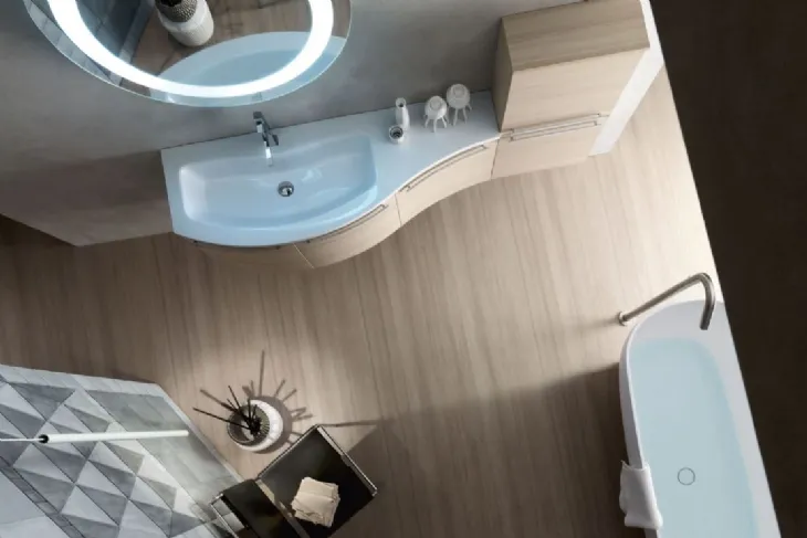 Mobile da Bagno sospeso dalla forma curva realizzato in Larice E-Ly 35 di Arcom