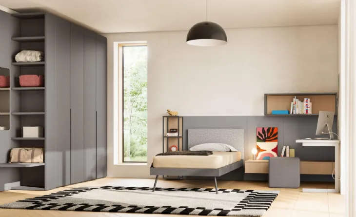 Cameretta Letto a Terra 24 con libreria e scrivania di Mistral