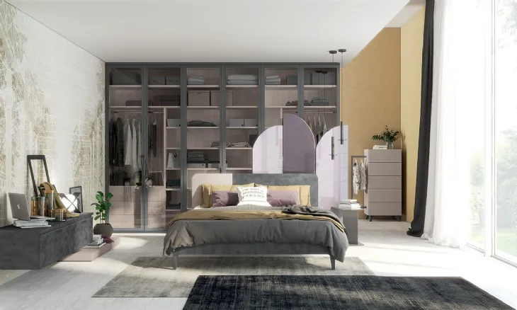 Letto Golf Sector in legno con testiera bicolore di Colombini Casa