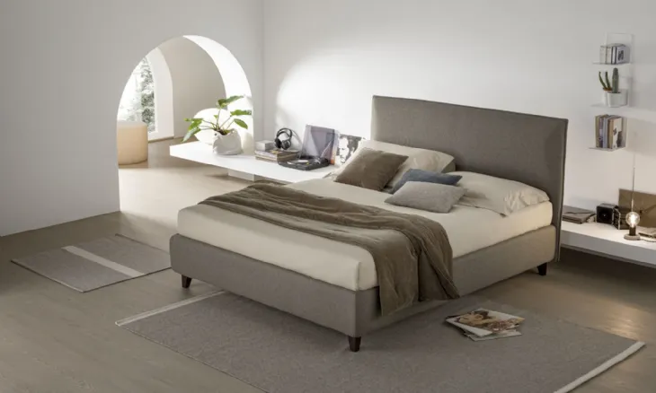 Letto in tessuto imbottito con box contenitore Mood di V&Nice