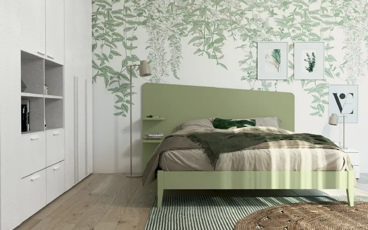 Letto matrimoniale con testiera  Volo Edge Plus con giroletto Nettuno finitura Oliva di Colombini Casa