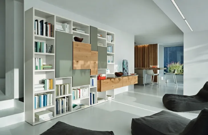 Libreria Modo M6C71 in laccato opaco e Rovere nodato di Sangiacomo