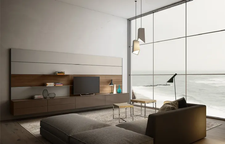 Parete Attrezzata sospesa in laccato lucido Living 01 di Arredo3