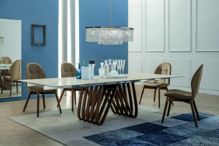 Tavolo rettangolare di design Arpa con struttura legno e top in Vetro ceramicato di Tonin Casa
