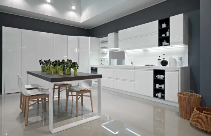 Cucina Moderna lineare in laccato bianco lucido Zerocinque di Dibiesse