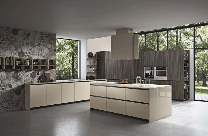 Cucina Moderna con isola Spring Job 01 in melaminico di Dibiesse